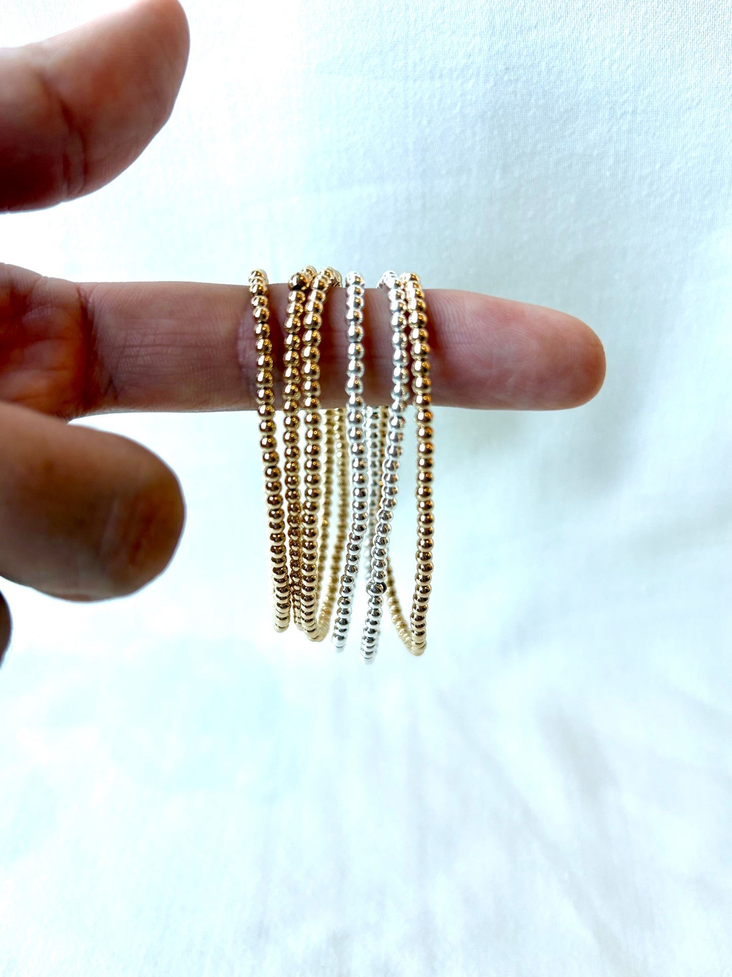 Dainty Sterling Silver or Gold-Filled Beaded Stretch Bracelet - 2.5mm Beads