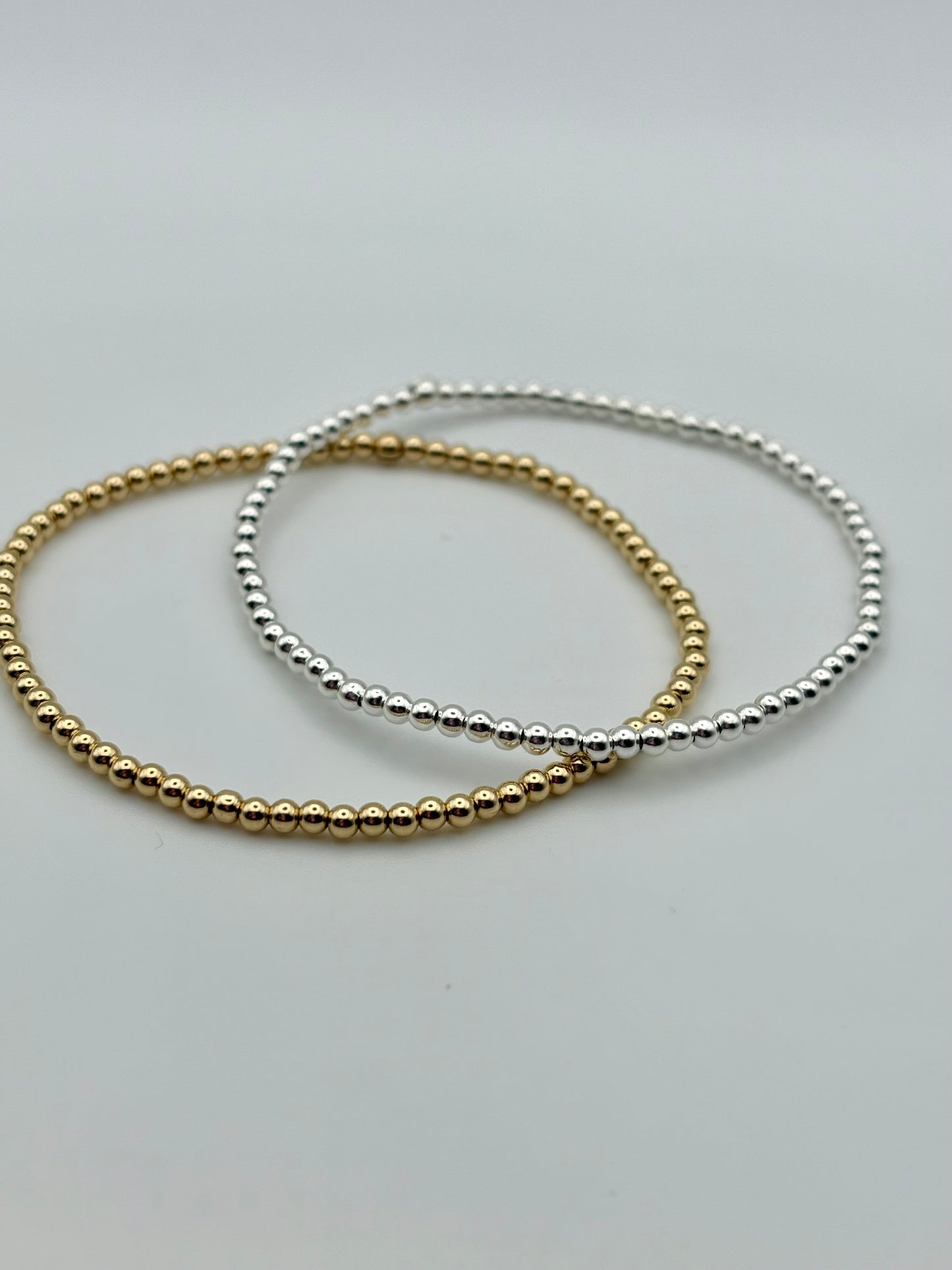 Dainty Sterling Silver or Gold-Filled Beaded Stretch Bracelet - 2.5mm Beads