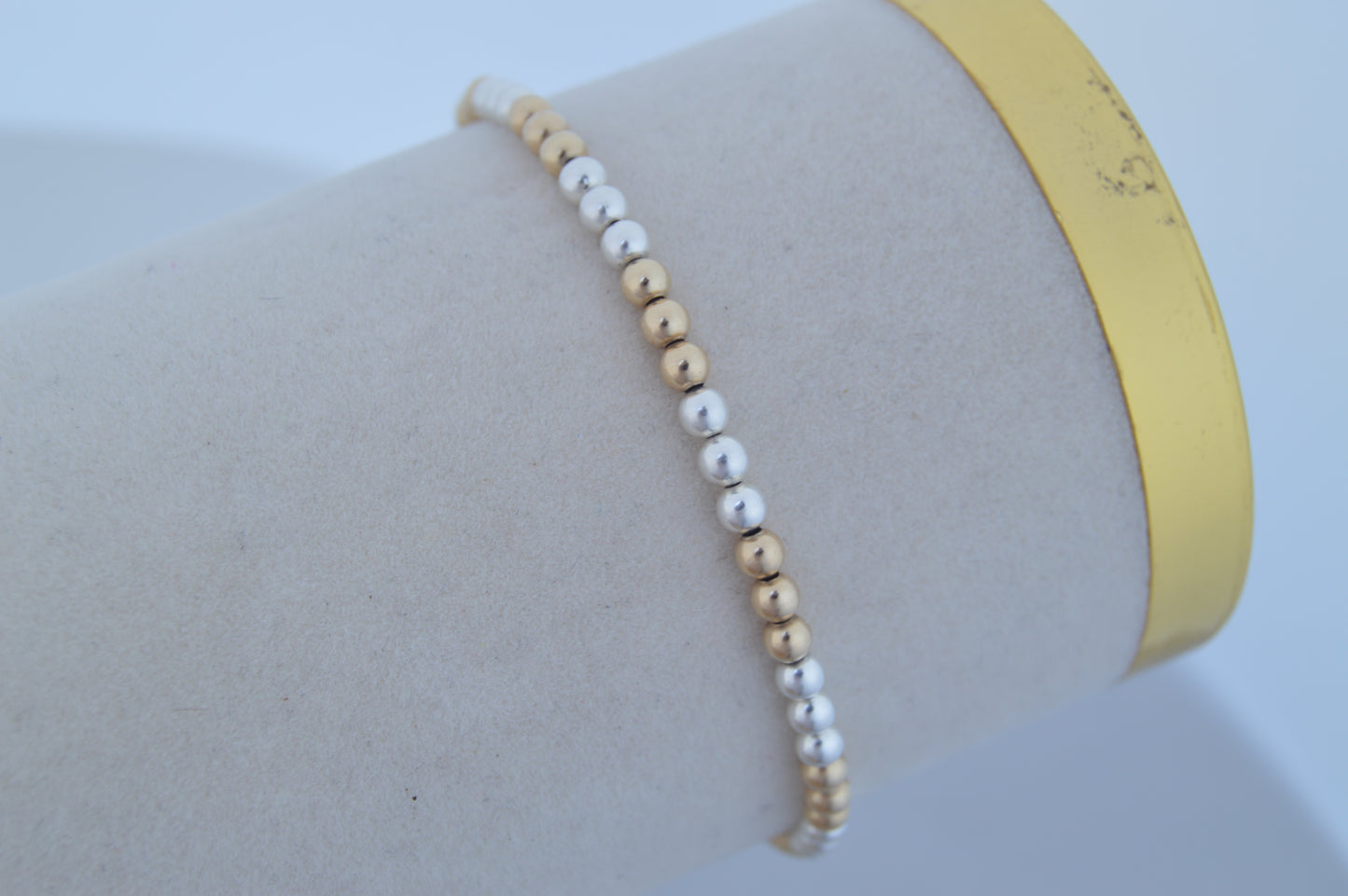 Mixed Metal Beaded Stretch Bracelet - 3mm Beads