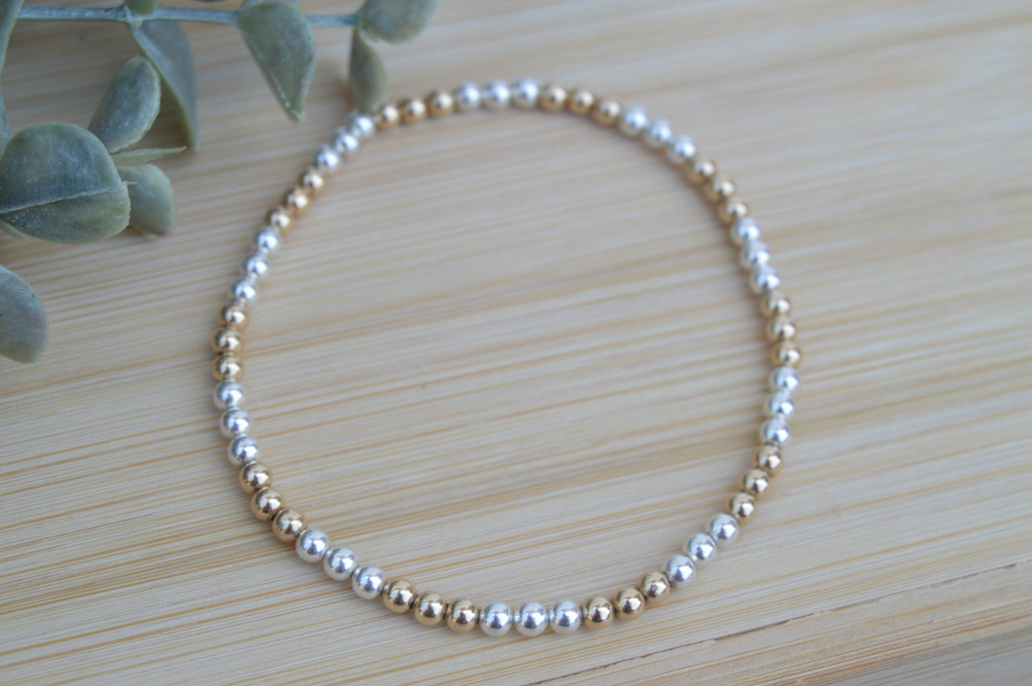 Mixed Metal Beaded Stretch Bracelet - 3mm Beads