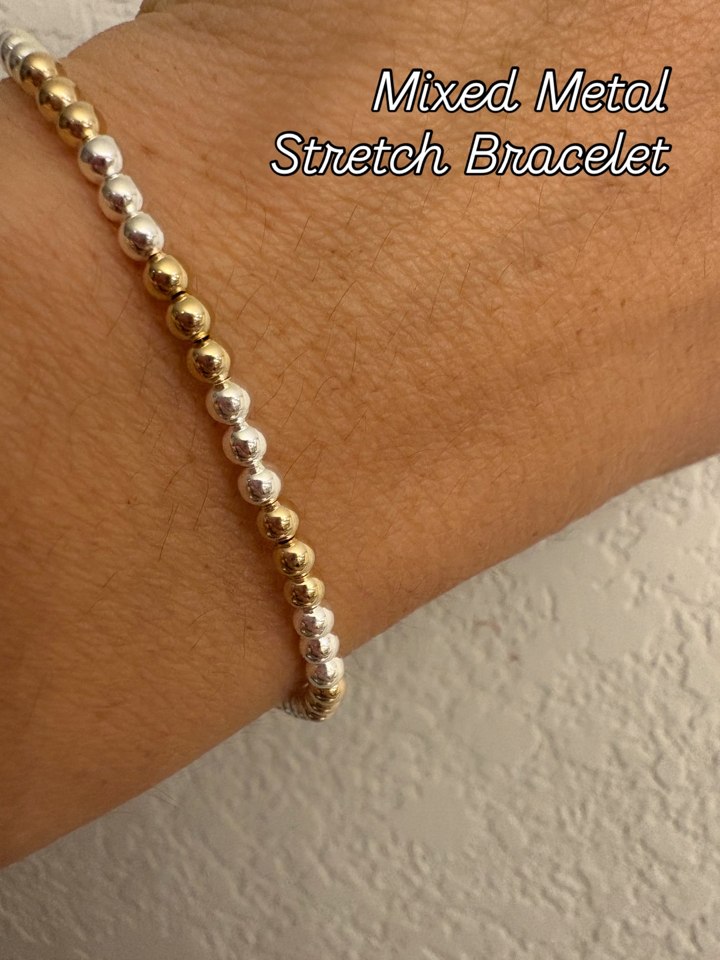 Mixed Metal Beaded Stretch Bracelet - 3mm Beads