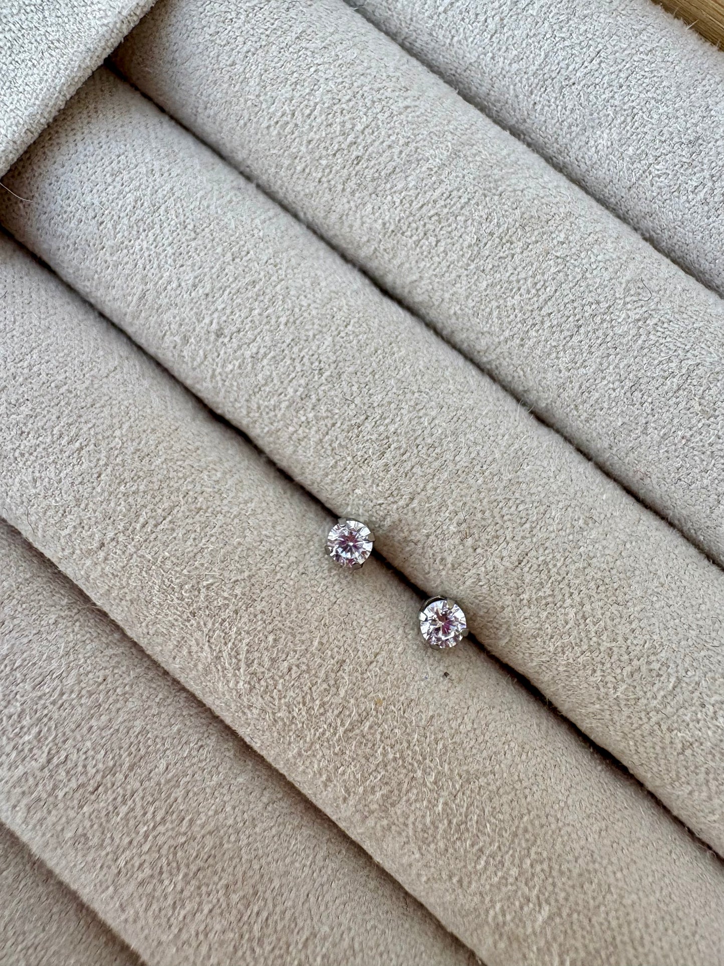 RETAIL EARRINGS 3mm Clear Crystal Prong (Medical Grade Stainless Steel)