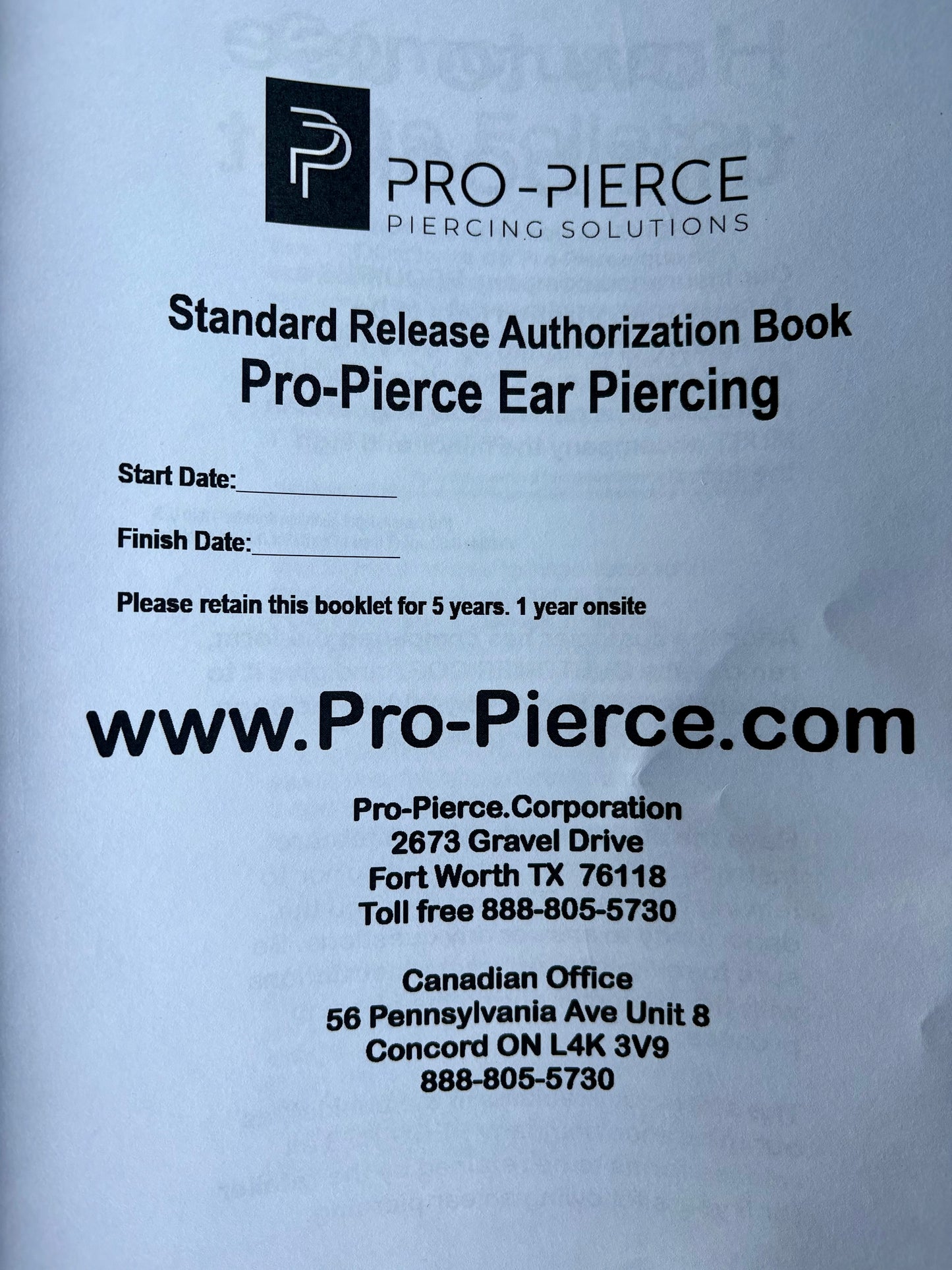 Ear Piercing Authorization Book