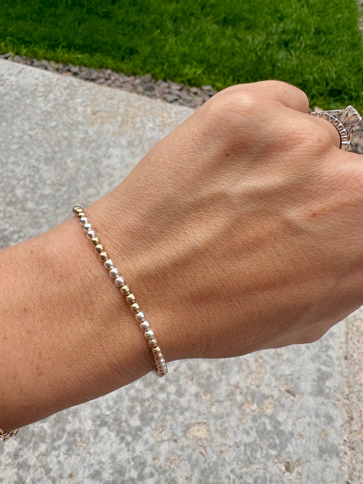 Mixed Metal Beaded Stretch Bracelet - 3mm Beads