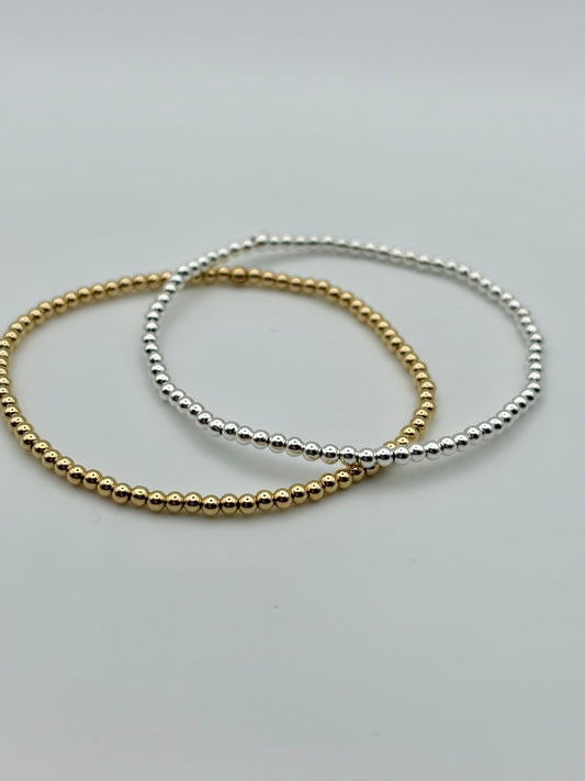 Dainty Sterling Silver or Gold-Filled Beaded Stretch Bracelet - 2.5mm Beads