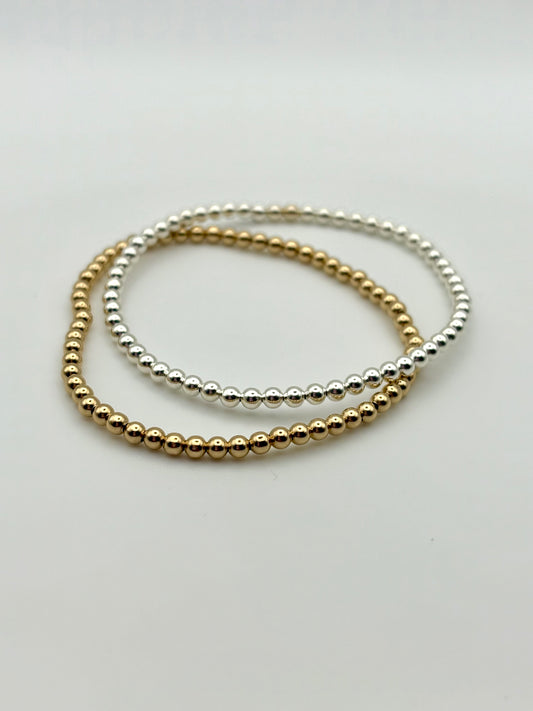 Sterling Silver or Gold-Filled Beaded Stretch Bracelet - 3mm Beads