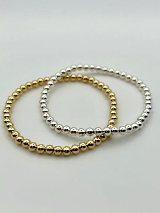 Sterling Silver or Gold-Filled Beaded Stretch Bracelet - 4mm Beads
