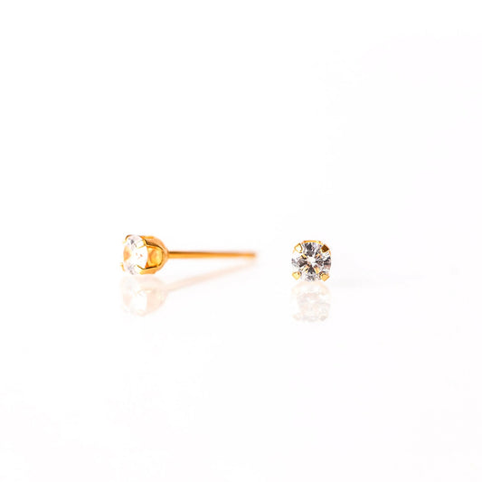 RETAIL EARRINGS 3mm Clear Crystal Prong (Gold Plated Medical Grade Stainless Steel)