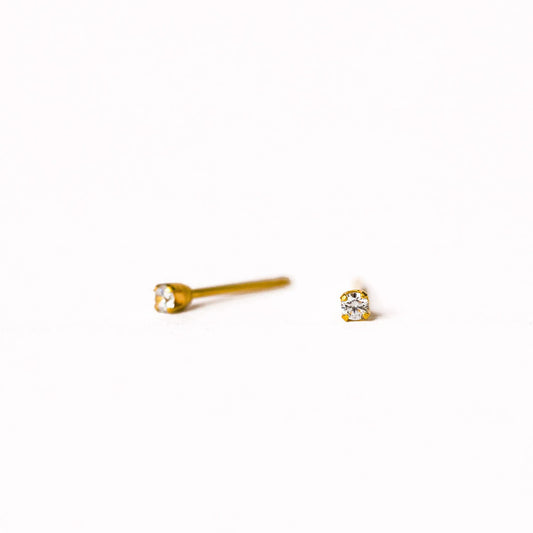 PIERCING EARRINGS – P218 2mm Prong Crystal (Gold-Plated Surgical Steel)