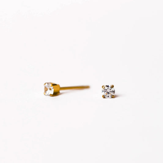 PIERCING EARRINGS – P207-LP 3mm Prong Crystal Long Post (Gold-Plated Surgical Steel) (Copy)