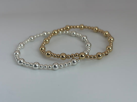 3-and-1 Sterling Silver or Gold-Filled  Beaded Stretch Bracelet
