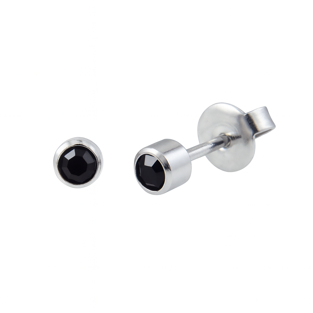 PIERCING EARRINGS  – P115 4mm Bezel Jet Crystal (Stainless Steel)