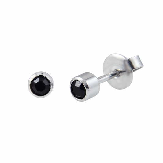 PIERCING EARRINGS  – P115 4mm Bezel Jet Crystal (Stainless Steel)