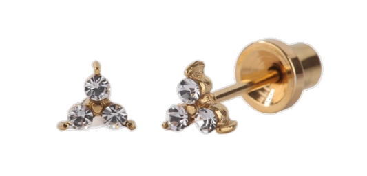 PIERCING EARRINGS  – P220 Tri-Crystal (Gold-Plated Surgical Steel)