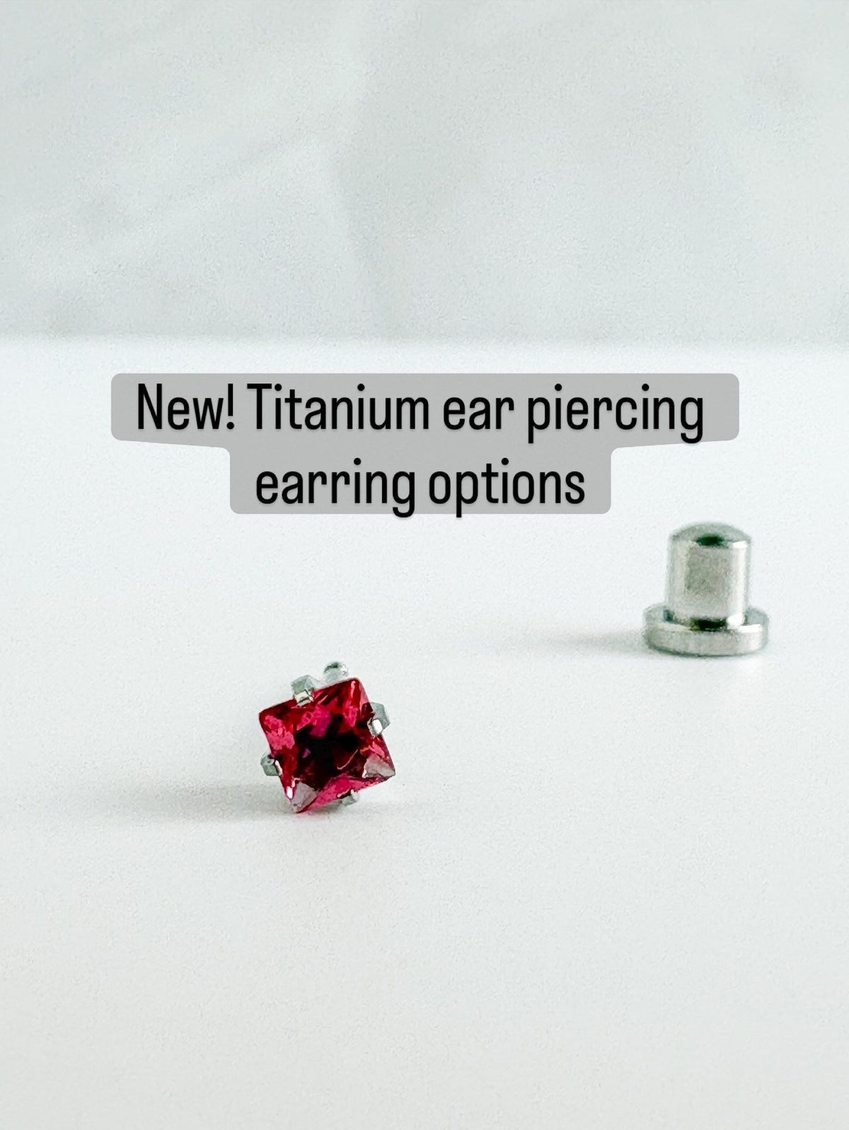 PIERCING EARRINGS – P306 Red 3mm CZ Square (Titanium)