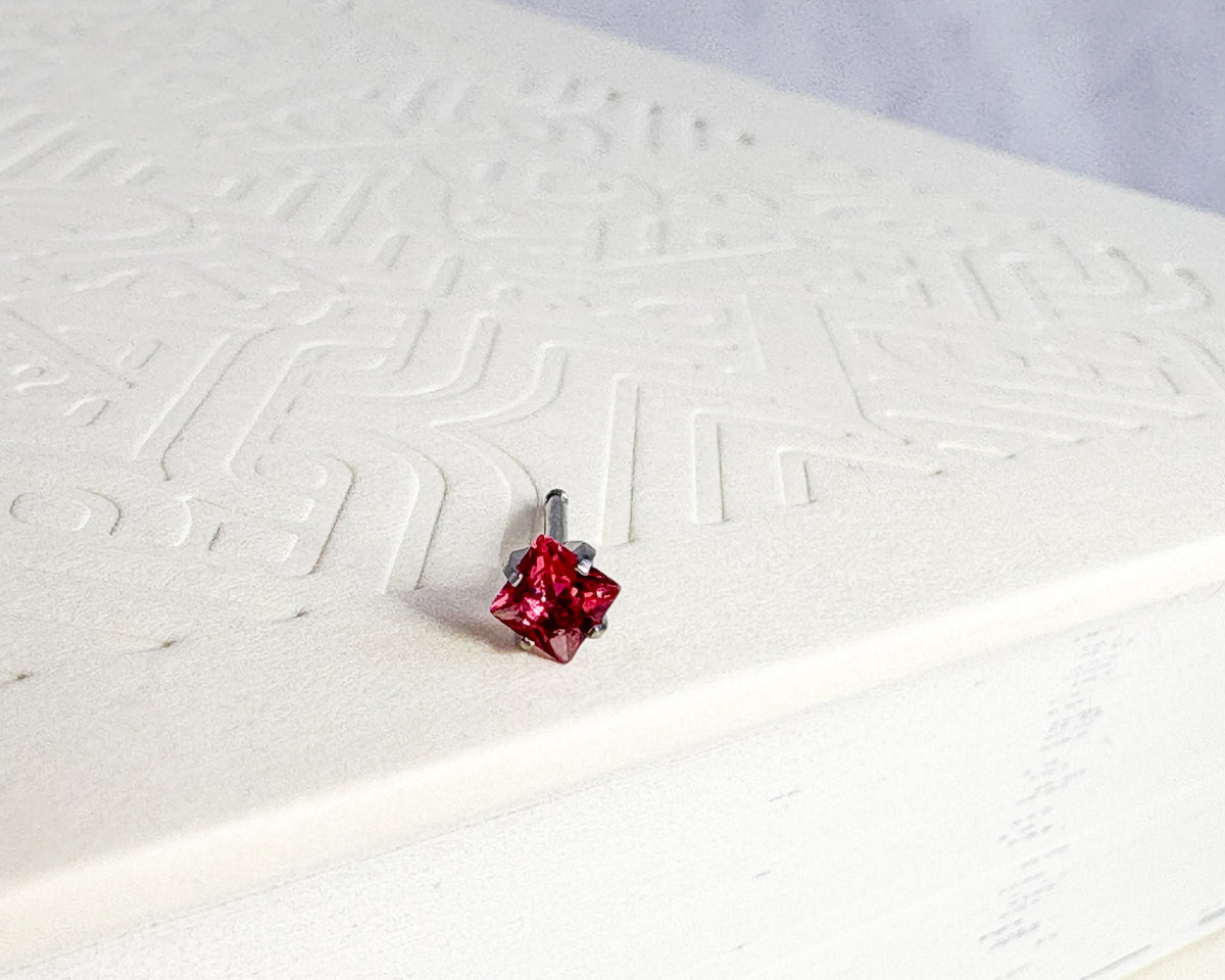 PIERCING EARRINGS – P306 Red 3mm CZ Square (Titanium)