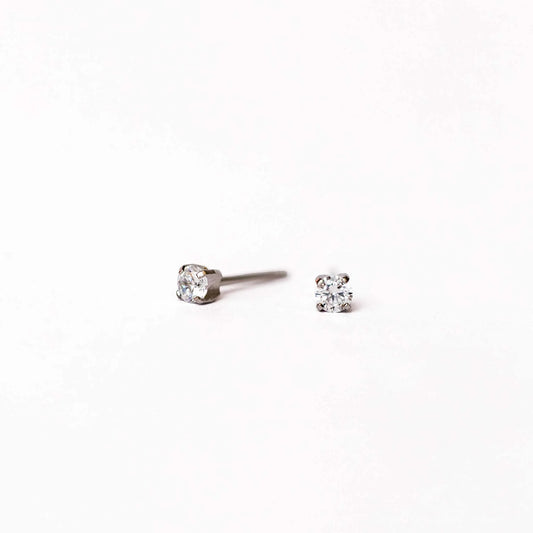 PIERCING EARRINGS  – P119-LP 3mm Prong Clear Cubic Zirconia Long Post (Stainless Steel)