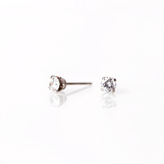 RETAIL EARRINGS 5mm Clear Crystal Prong (Medical Grade Stainless Steel)