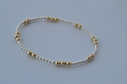 *Bestseller* Mixed Metal Beaded Stretch Bracelet - Large & Small Beads